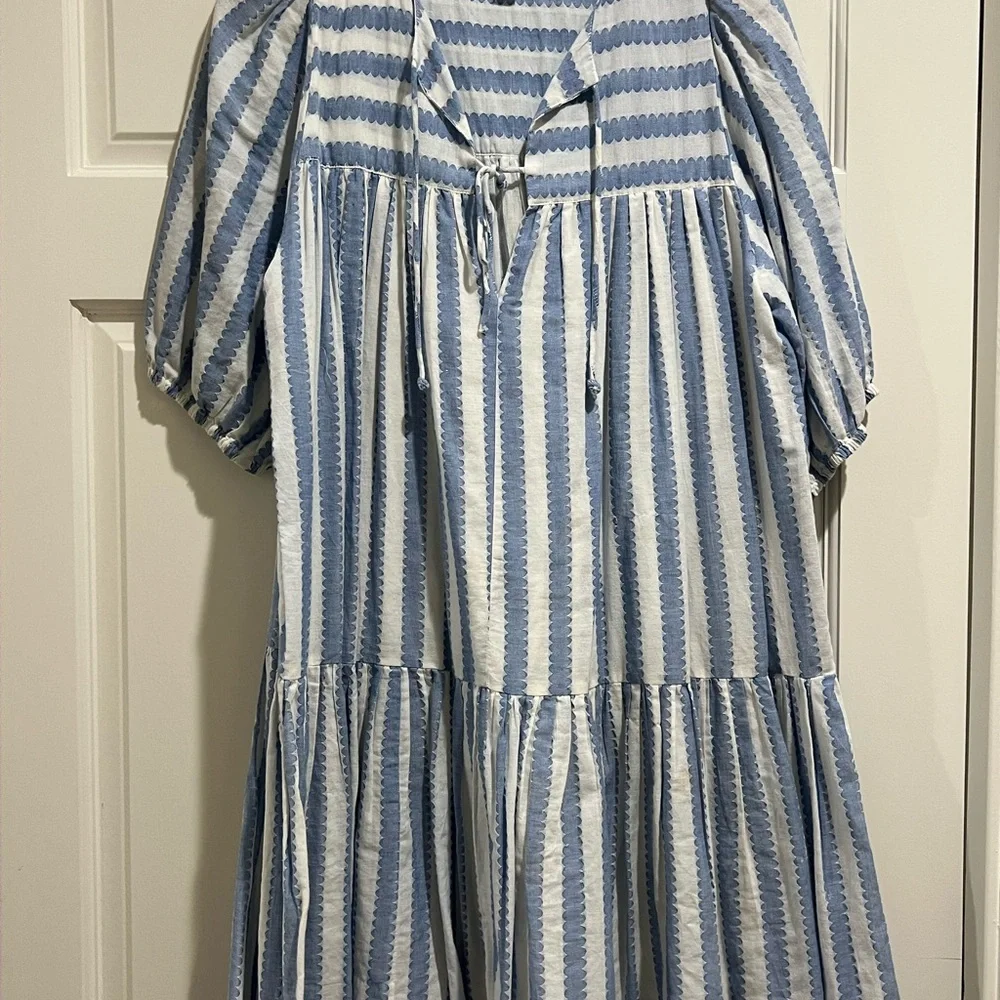 Emerson Fry Blue and White Smocked Tiered Sundress - Picture 1 of 3